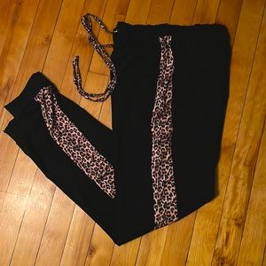 Lounge pants with a leopard print stripe down the leg